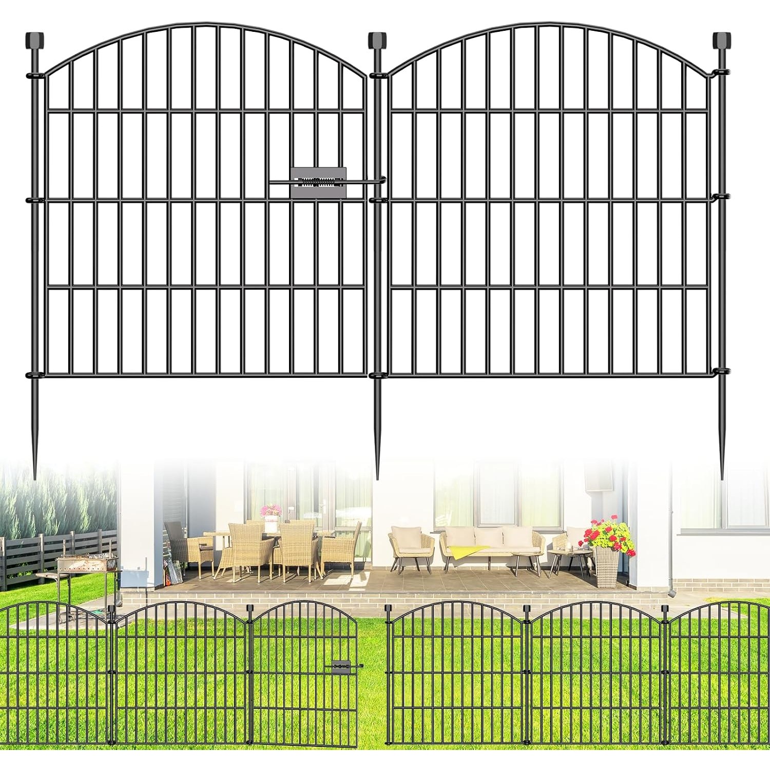 Amzpet 61cm Decorative Metal No Dig Fence (9 panels + 1 gate)