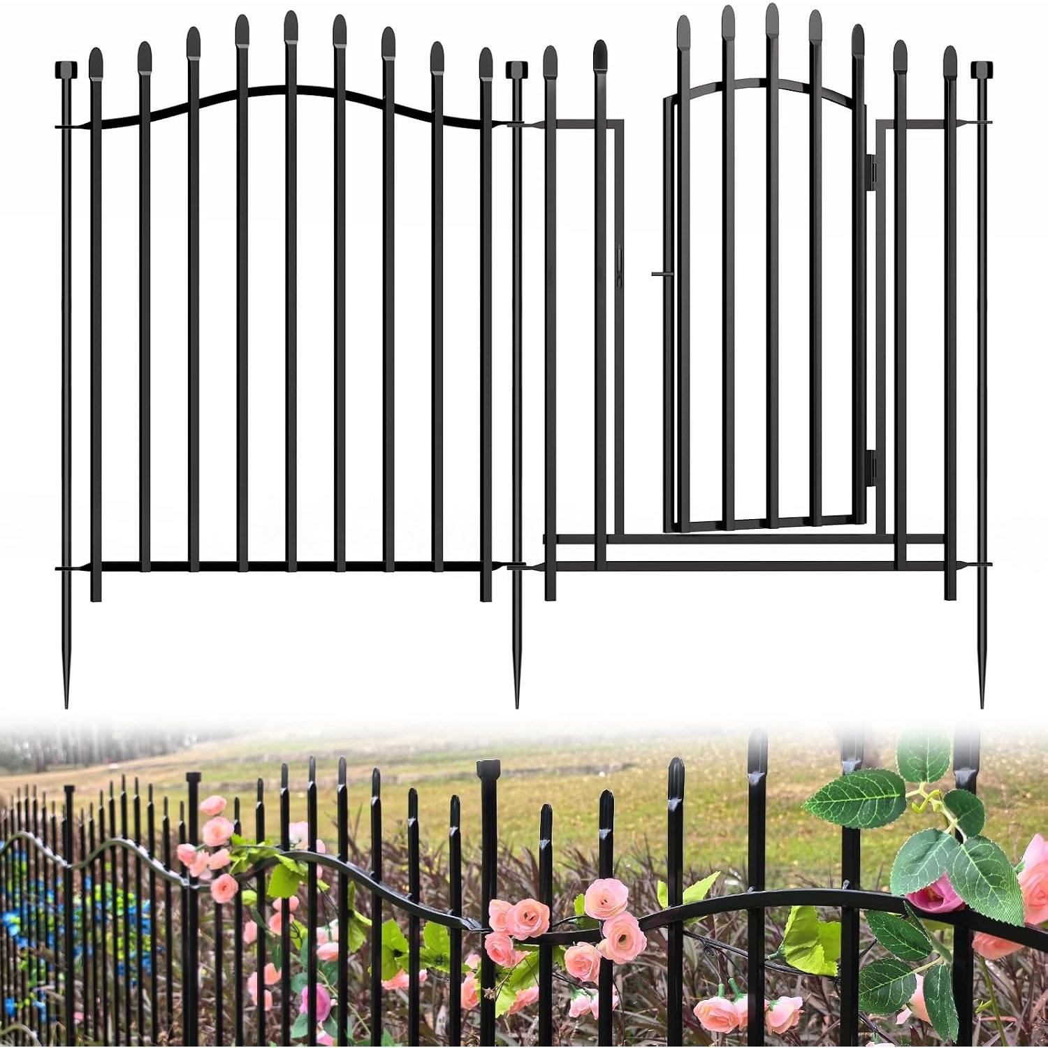 Amzpet 81.3cm Decorative Metal No Dig Fence (9 panels + 1 gate)