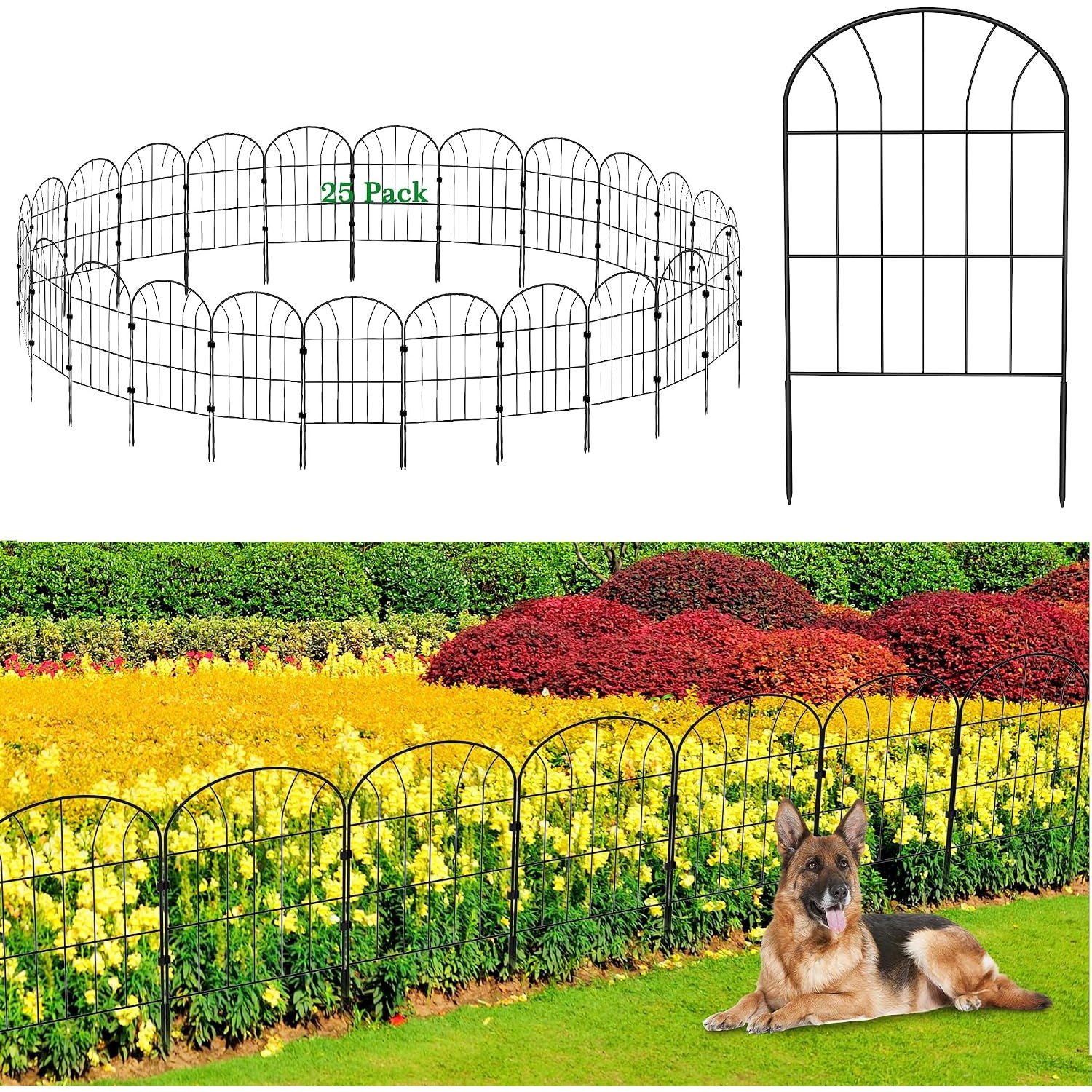 Amzpet 60cm Decorative Metal No Dig Fence (25 panels)