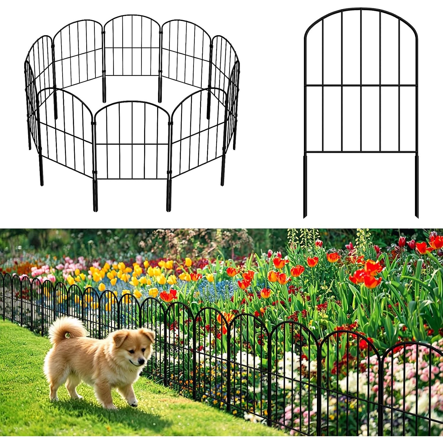 Amzpet 61cm Decorative Metal No Dig Fence (10 panels)