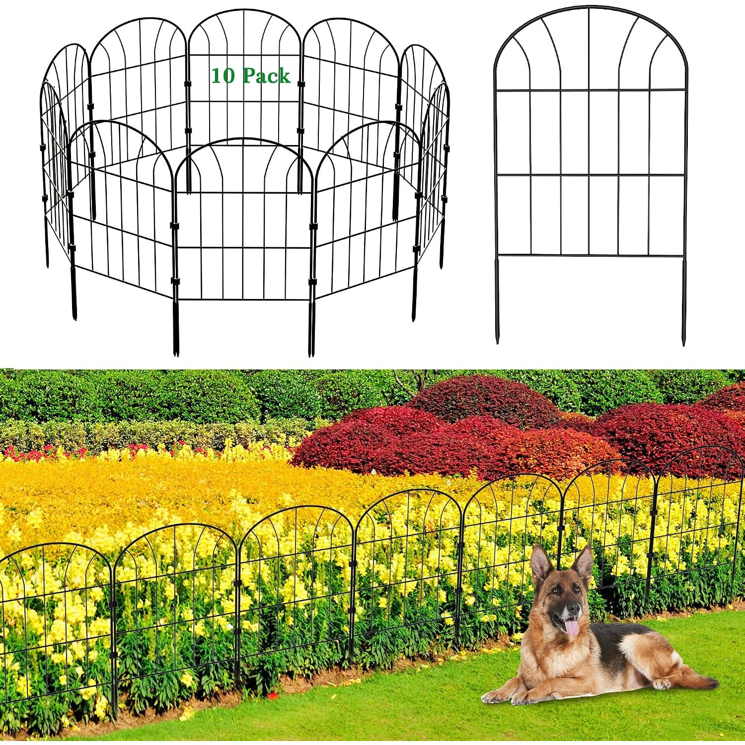 Amzpet 60cm Decorative Metal No Dig Fence (10 panels)