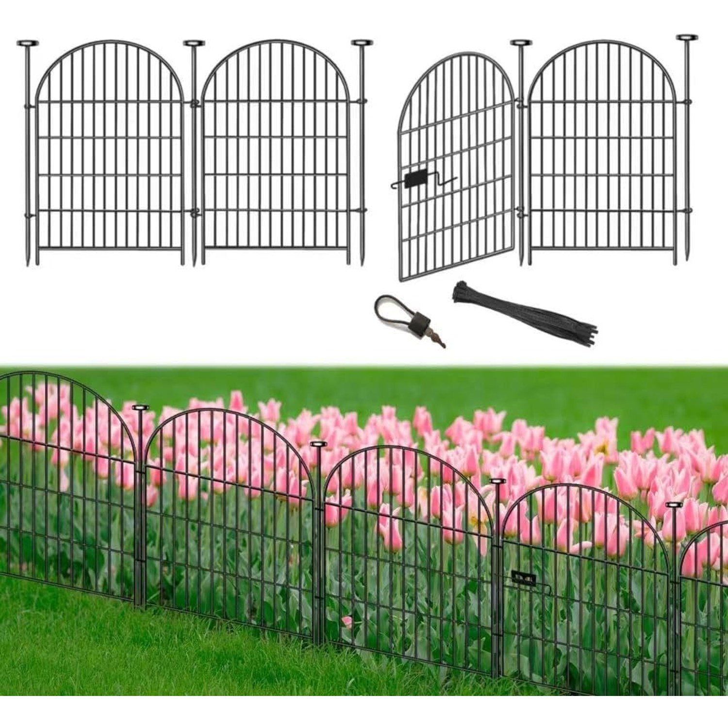 Amzpet 81cm Decorative Metal No Dig Fence (3 panels + 1 gate)