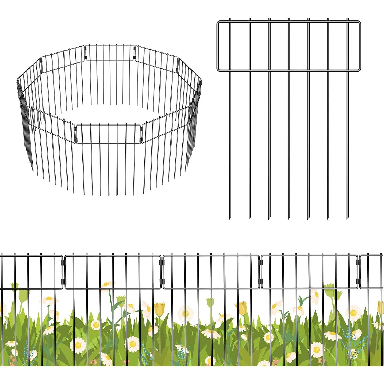 LIANTRAL 42cm Decorative Metal No Dig Fence (10 panels)